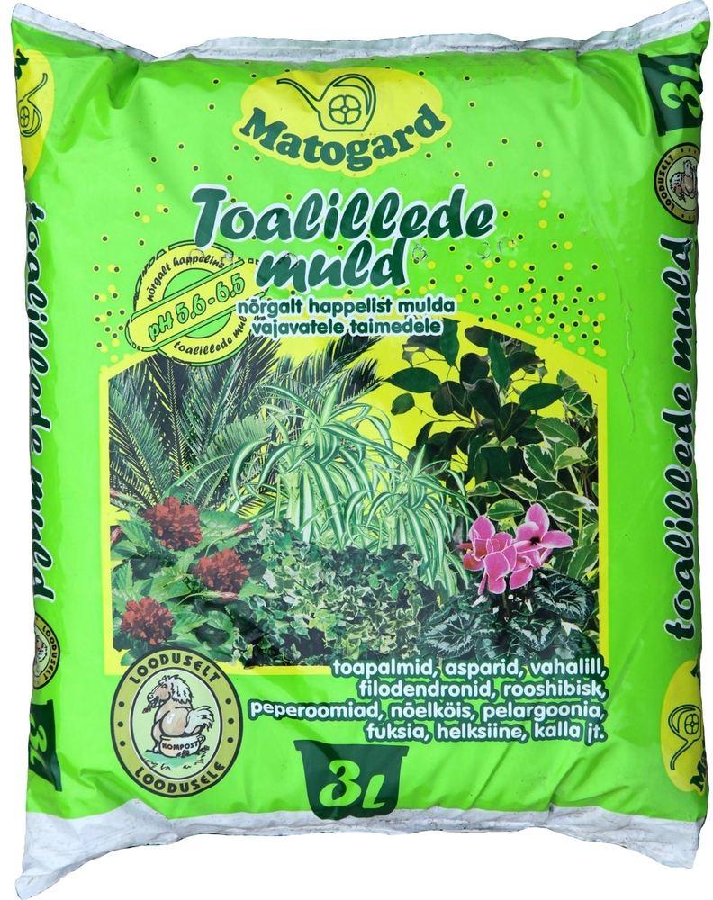 Toalillede muld 3 L (pH 5,6-6,5) roh.